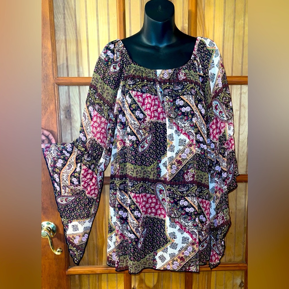 New Directions Multicolor Patchwork Blouse - image 3